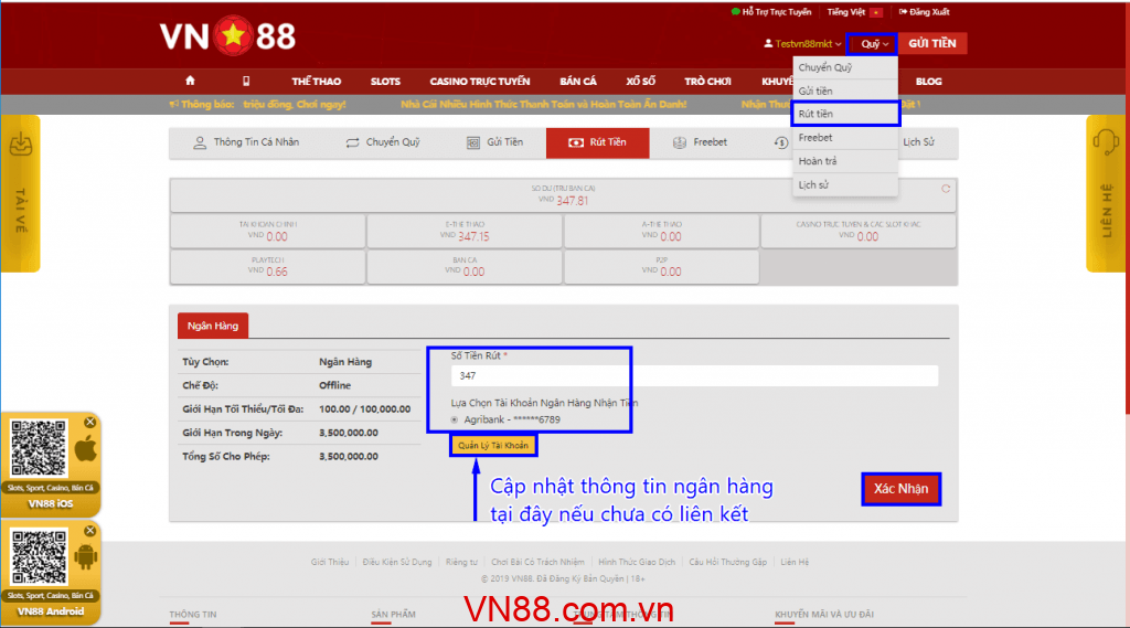 làm lệnh rút tiền VN88