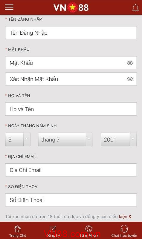 tạo tài khoản VN88