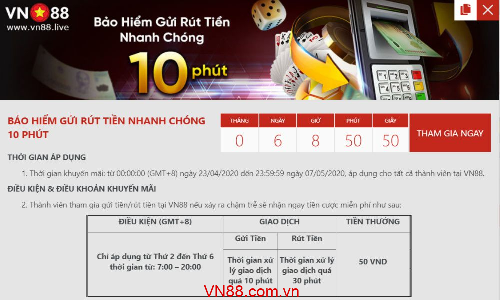 VN88 - Bảo hiểm gửi rút tiền nhanh chóng 10 phút